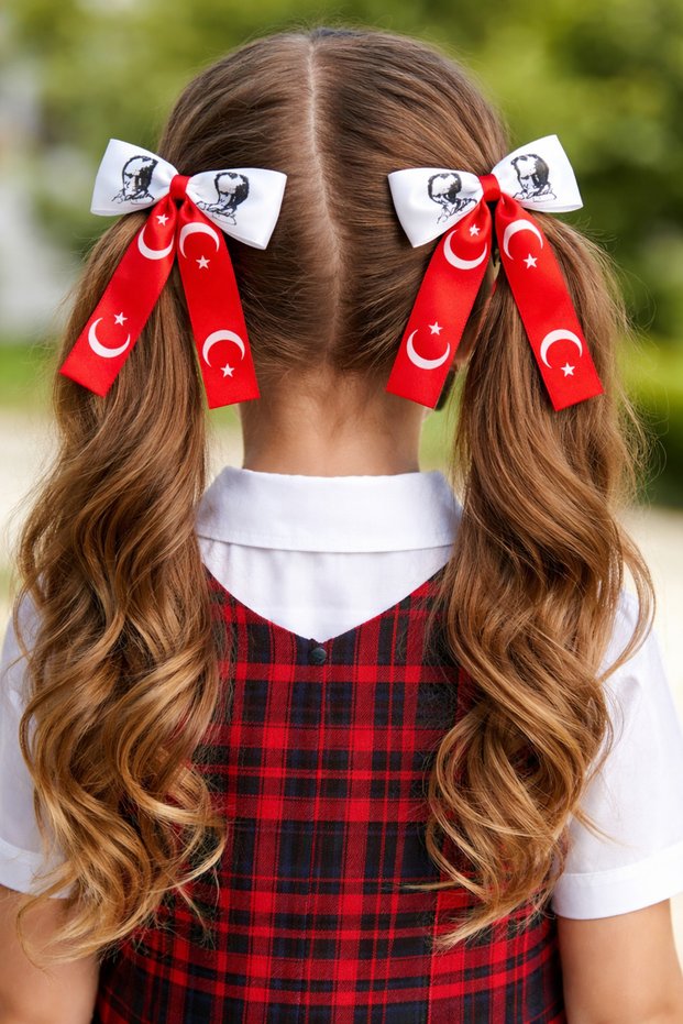 23 April 29 October Ataturk and Turkish Flag Printed 2-Piece School Hair Clip