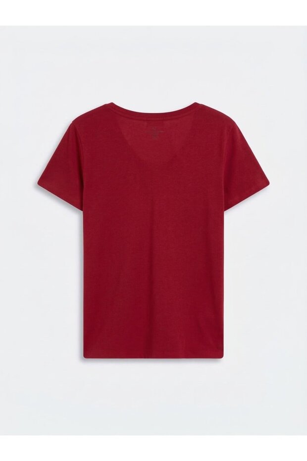 Tricou roșu cu decolteu în V basic - 2