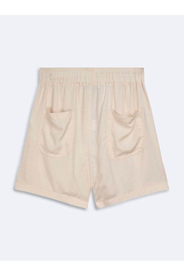 Beli Lastikli Basic Krem Şort - 2