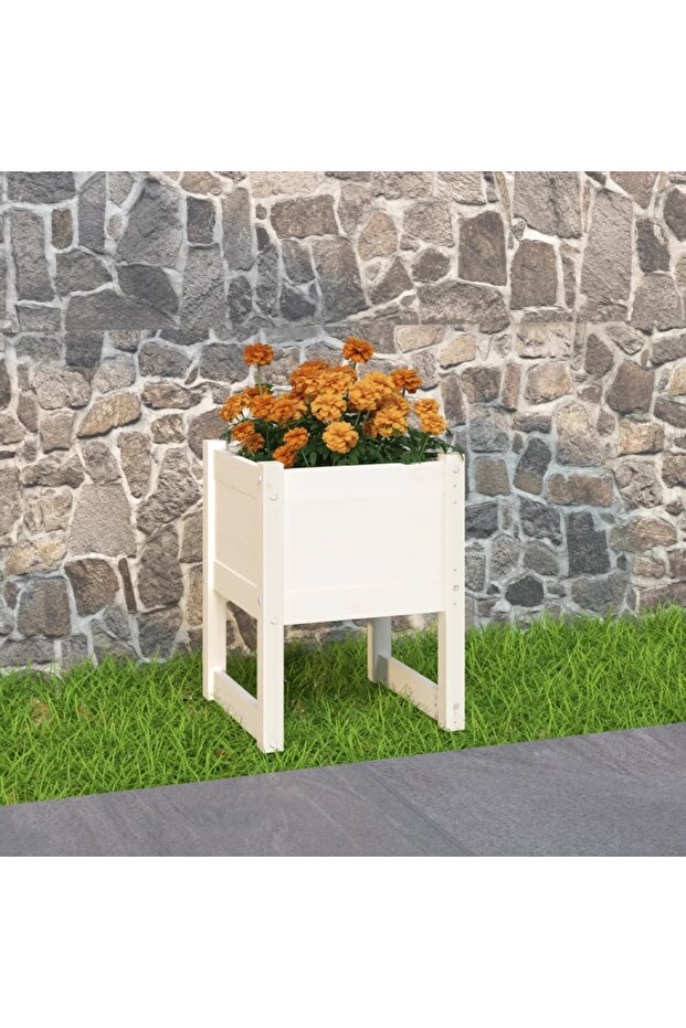 Planter, white, 40x40x52.5 cm, solid pine wood