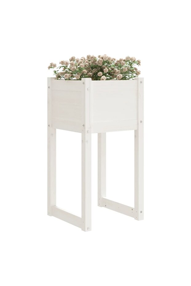 Planter, white, 40x40x81 cm, solid pine wood - 3