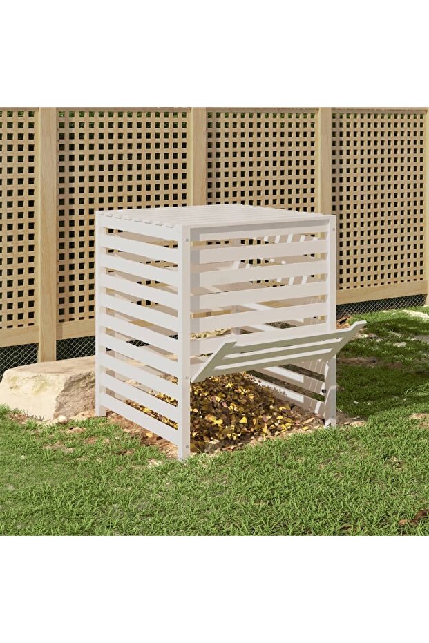 Composter, white, 82.5x82.5x99.5 cm, solid pine wood - 3
