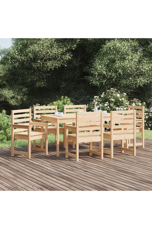 Garden table set, 7 pieces, solid pine wood