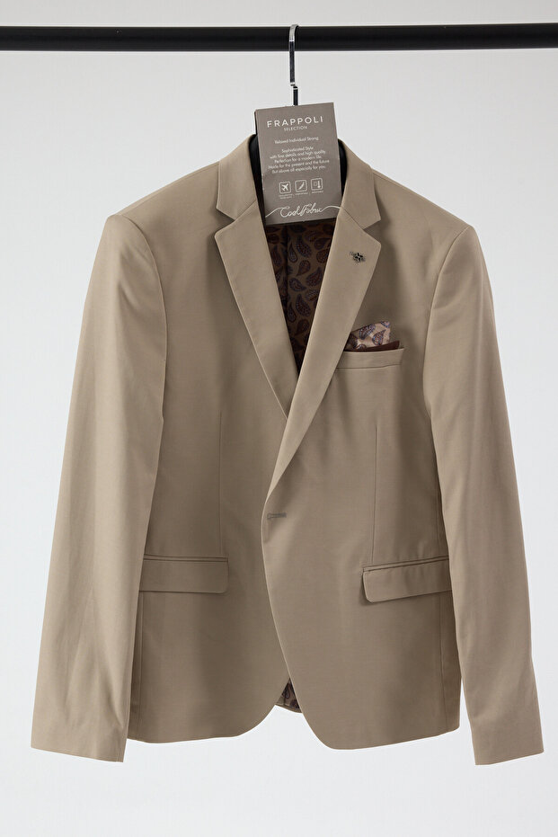 Poly Men's Cream Stretch Fabric Cotton Pack Slim Fit Sports Blazer Jacket (Large Size - Battal)