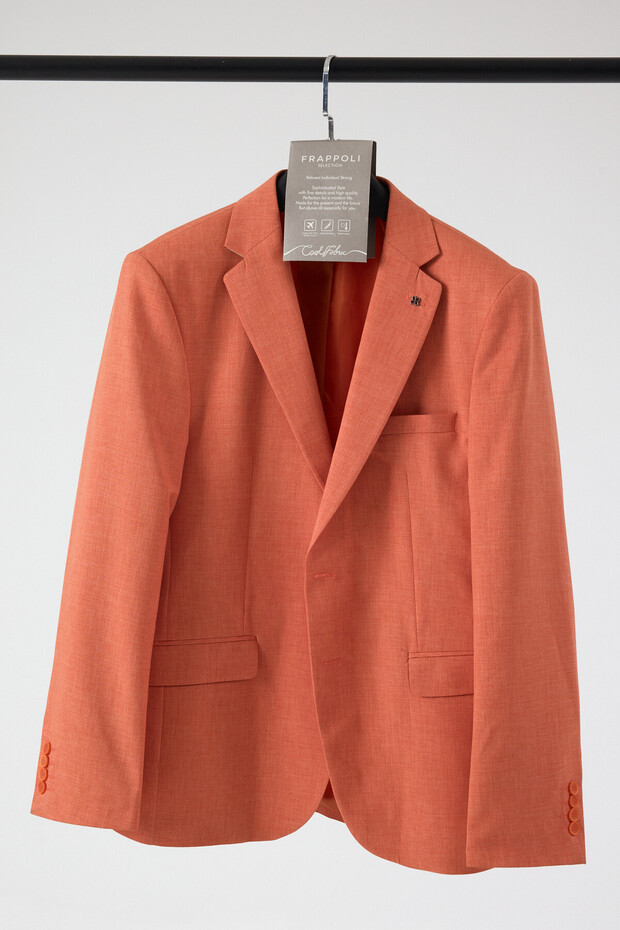 Nipoye Men's Orange Poly Viscose Fabric Full Lining Mono Collar Slim Fit Sports Blazer Jacket