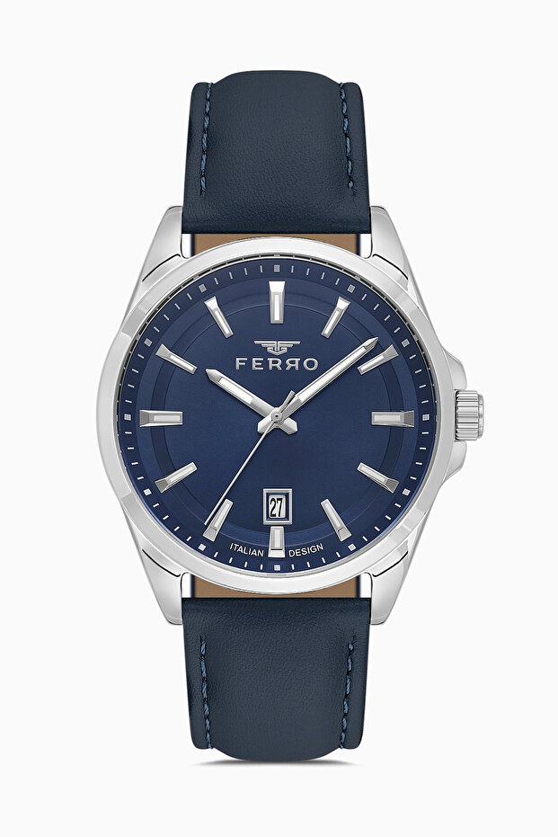 Navy Blue Leather Cord Men's Wristwatch F11779B-L3 Waterproof 2-Year Warranty Gift Boxed