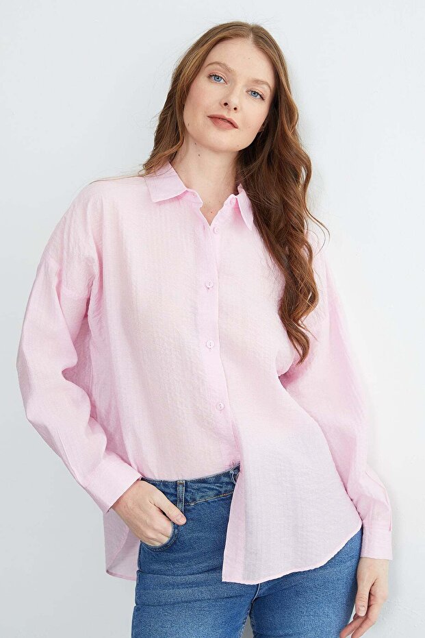 Basic Düğmeli Krinkıl Gömlek - 6