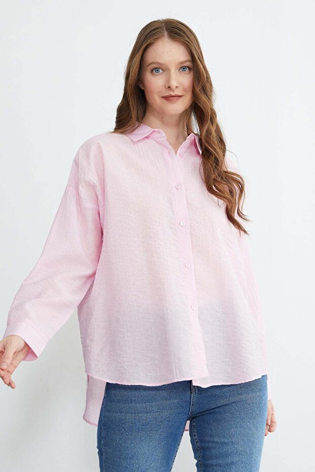Basic Düğmeli Krinkıl Gömlek - 3