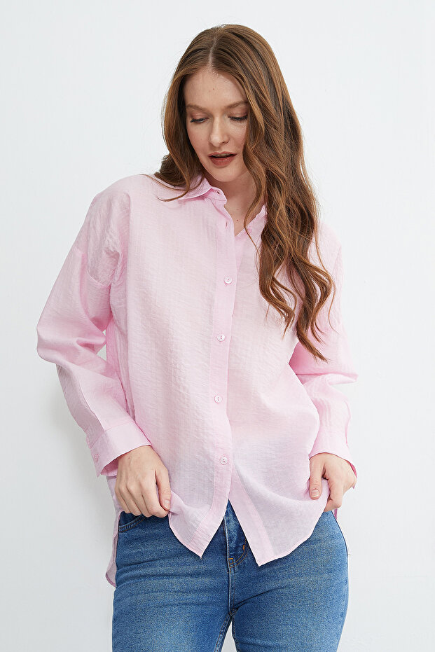 Basic Düğmeli Krinkıl Gömlek - 4