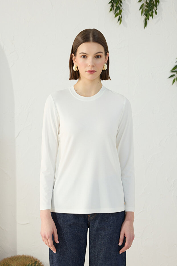 Ecru Crew Neck Bodysuit - 2