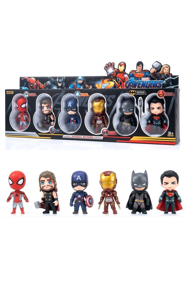 Heroes Return Avengers 6Pcs Chibi Superhero Action Figure Set 10cm Mini Marvel Heroes Kids Toy Gift
