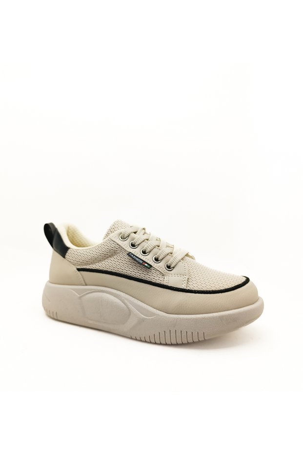 Beige Lace-Up Mesh Breathable Thick Sole 36-37-38-39-40 Size Women's Sneakers