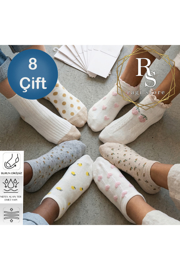 8-Pack of Cotton Pairs of Short Women's Socks, Washable