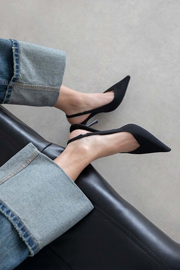 Comfy Women's Heeled Fabric Shoes Black