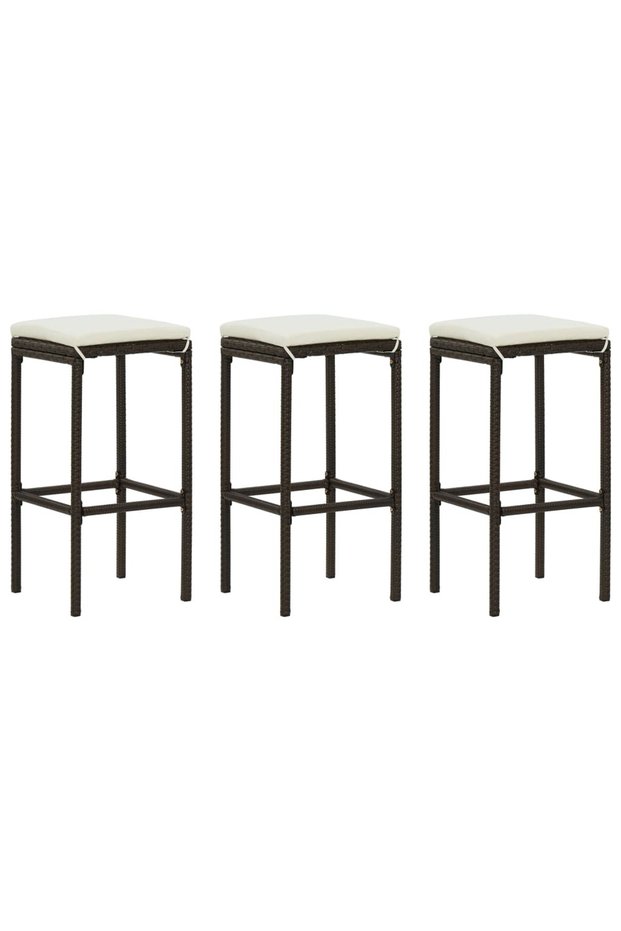 Bar stools with cushions, 3 pcs., brown, polyrattan