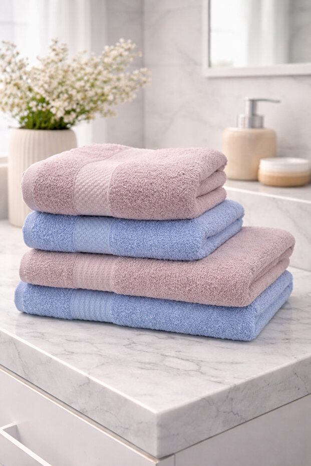 4-Piece Bath Towel Set - Bathroom Set 2 Pieces 90-150 cm Bath Towels 2 Pieces 50-85 cm Hand and Face Towels