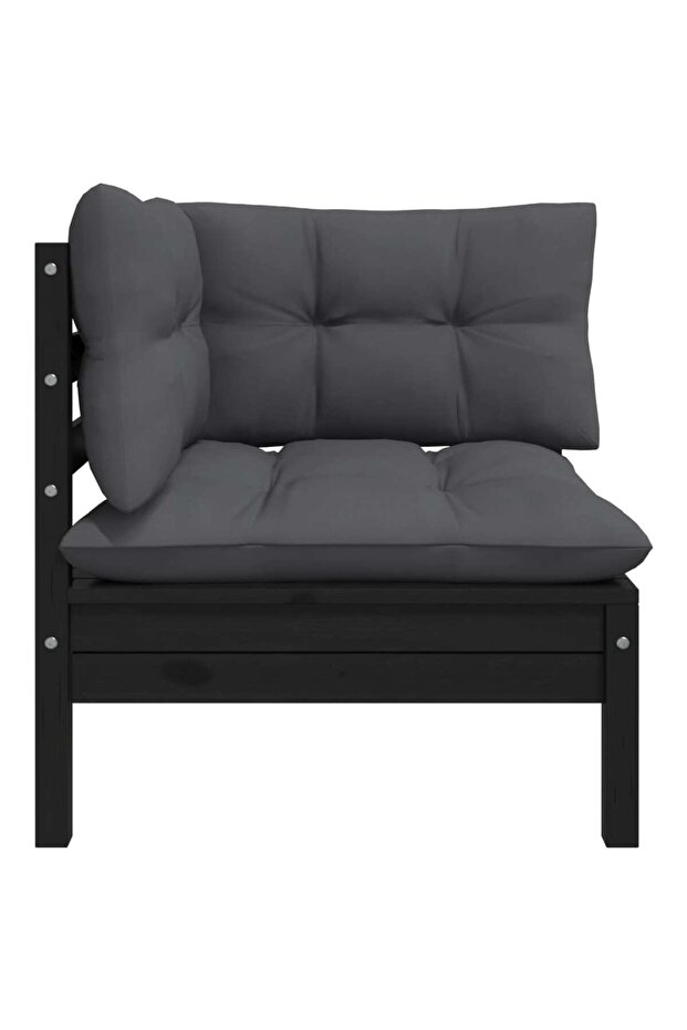 2-seater garden sofa with cushions, black, solid pine wood - 3