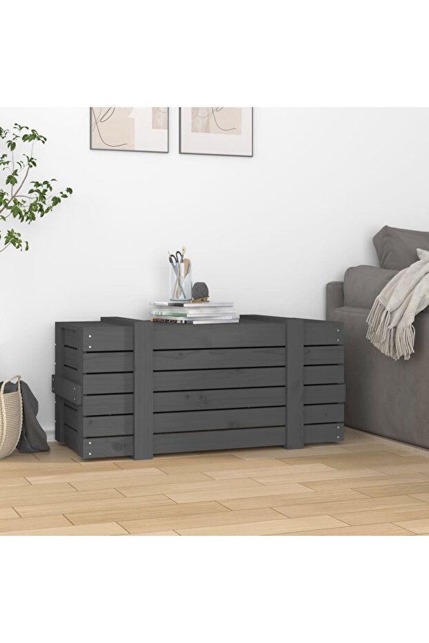 Storage box, gray, 91x40.5x42 cm, solid pine wood - 3