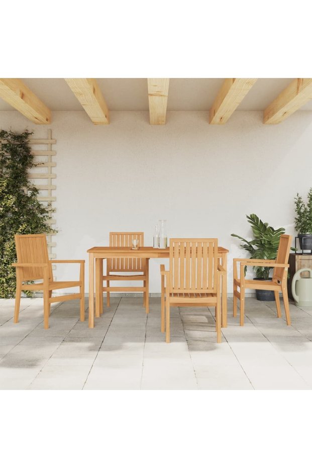 Garden table set, solid teak wood, 5 pieces
