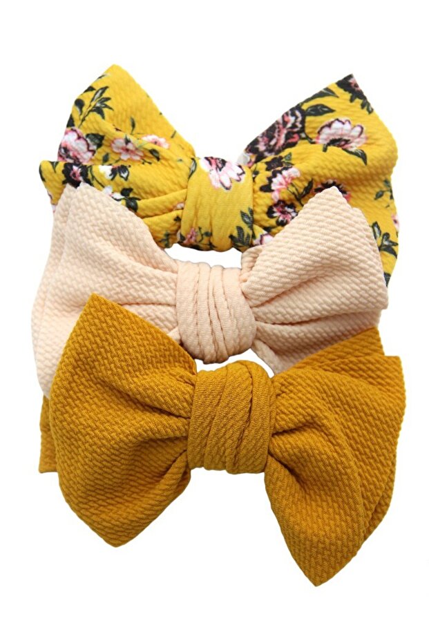 - Mira Assorted Big Ribbon Bow Headband for Babies - Yellow Floral Print