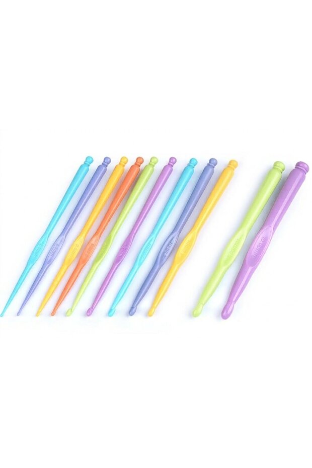 11 Pieces - Plastic Knitting Crochet Set - (2)-(2.5)-(3)-(3.5)-(4)-(4.5)-(5)-(6)-(8)-(10) Number