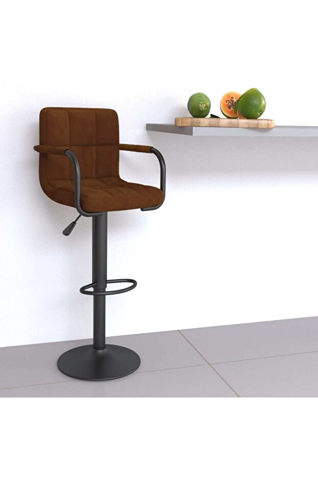 Scaun de bar, maro, catifea - 1