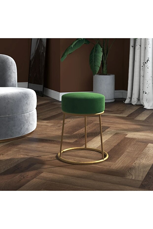 Taburet rotund, verde, catifea - 1