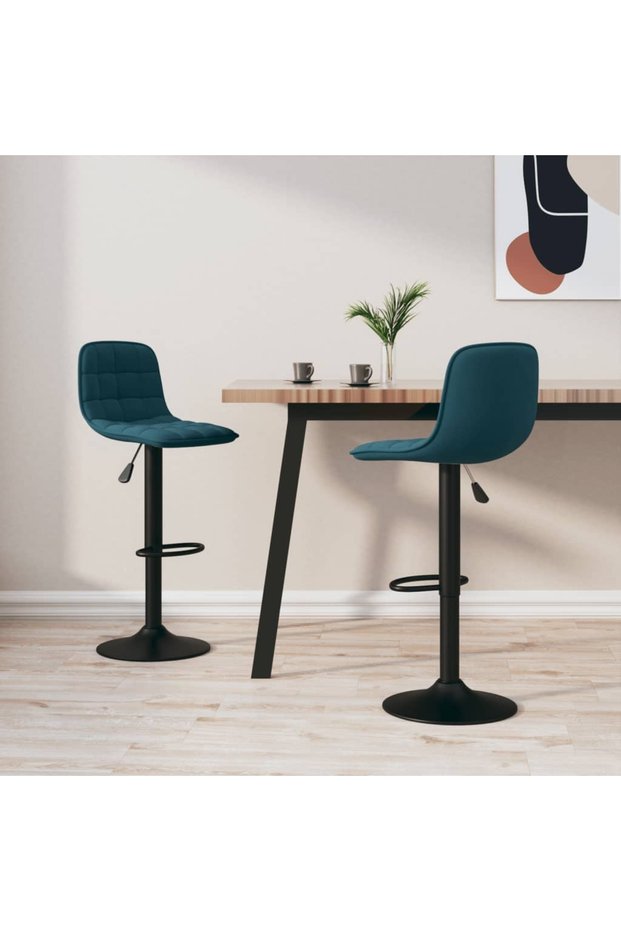 Bar stools, 2 pcs., blue, Velvet