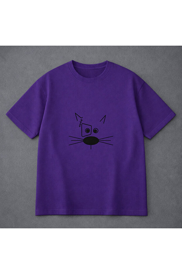 Unisex Oversized T-Shirt Cat with Mustache B Printed 100% P Cotton T-Shirt Comfortable Fit