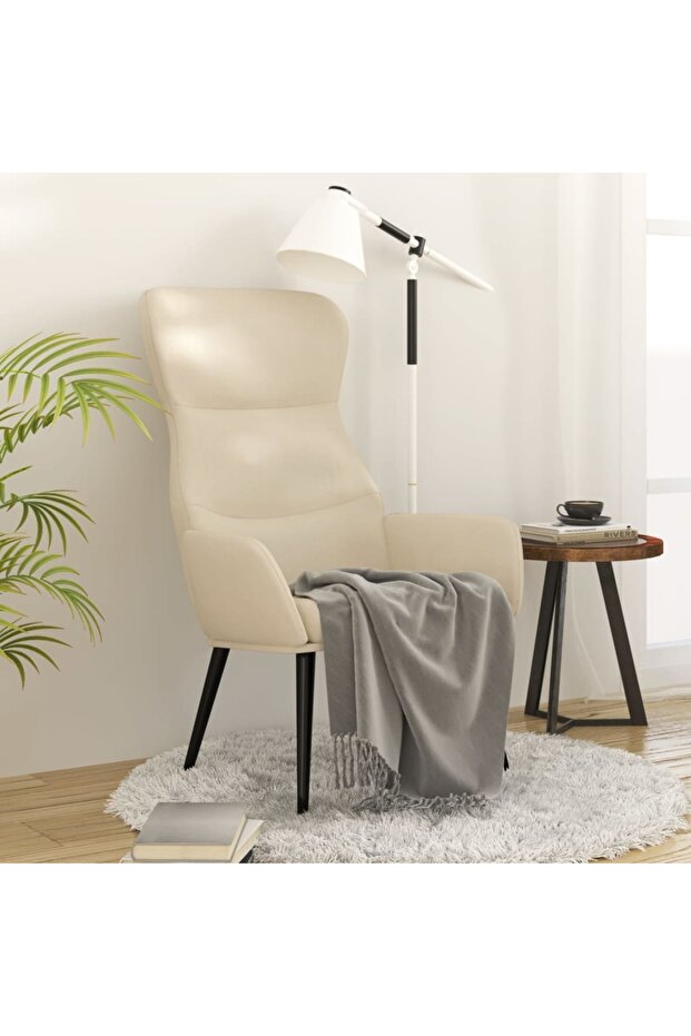 Scaun de relaxare, crem, material textil - 1