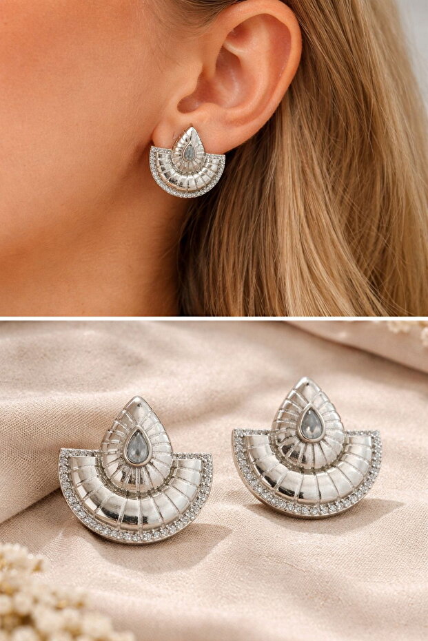 Women's Earrings Drop Fan Design Zircon Stone Non-Tarnish Earrings