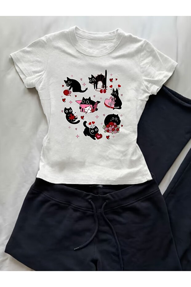 Belt Boy Kawai Cat Love Cropped Blouse