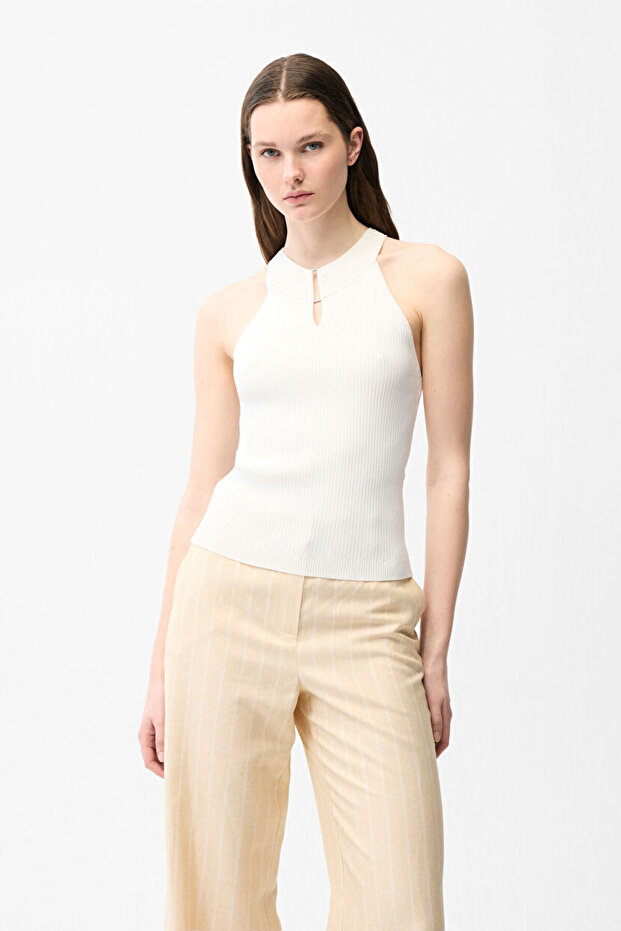 Halter Yaka Triko Bluz - 1