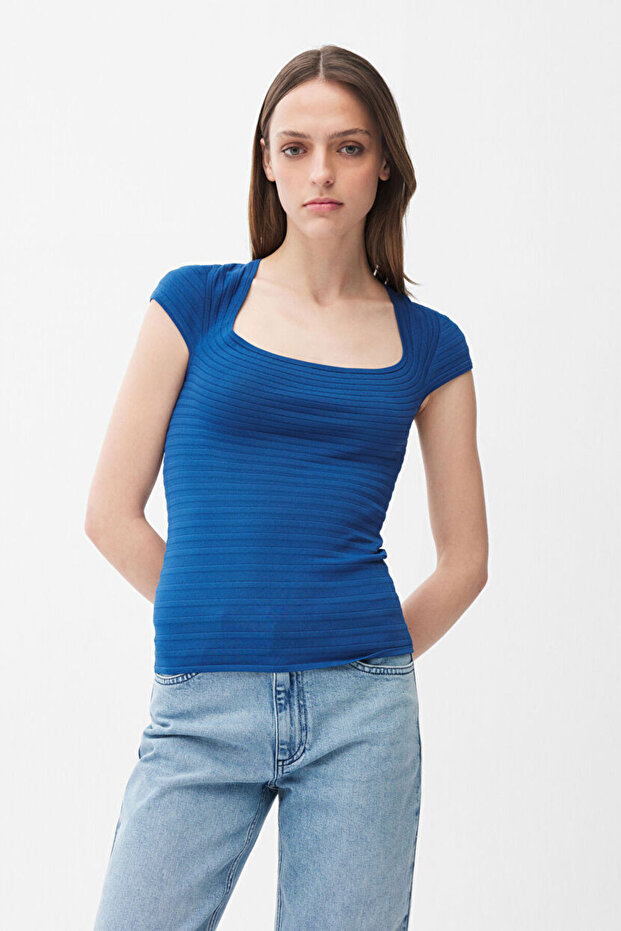 Kare Yaka Triko Bluz - 4