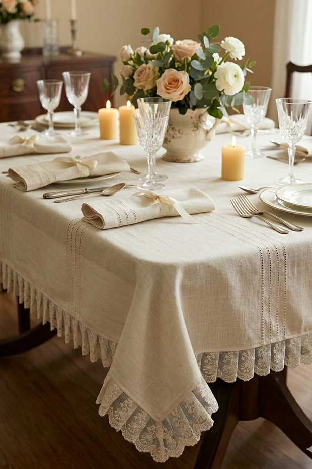 Cotton Pcs Colber Fabric Lace Pcs Cotton Single Tablecloth 160X220Cm Cream, Vintaje Tablecloth