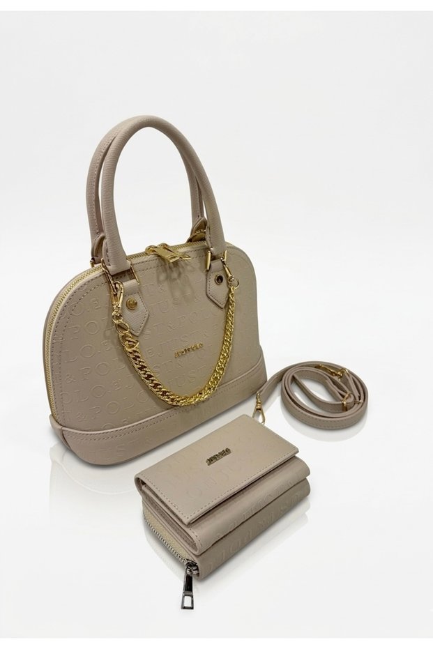 Women's Chain Detail Stylish Handbag & Shoulder Bag and Wallet Set Shoulder Bag Size: 25X22 cm