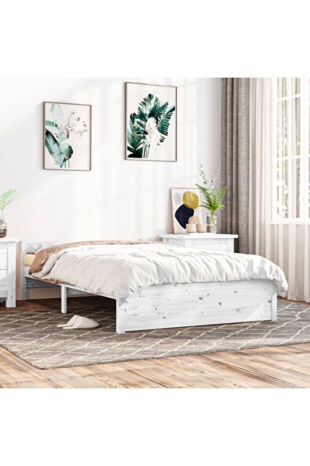 Double bed frame 4FT6, white, 135x190 cm, solid wood - 1