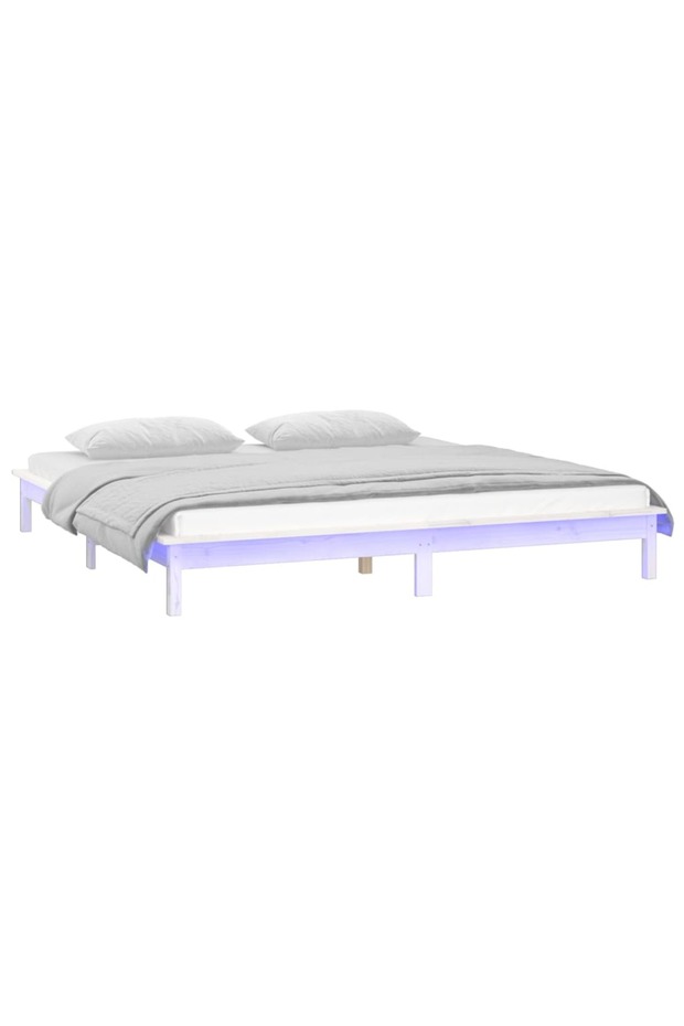 Bed frame with LED, white, 140x190 cm, solid wood - 3