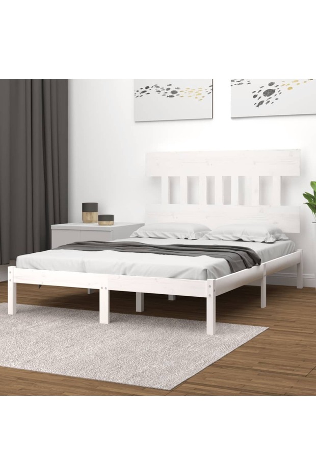 Bed frame, white, 200x200 cm, solid wood