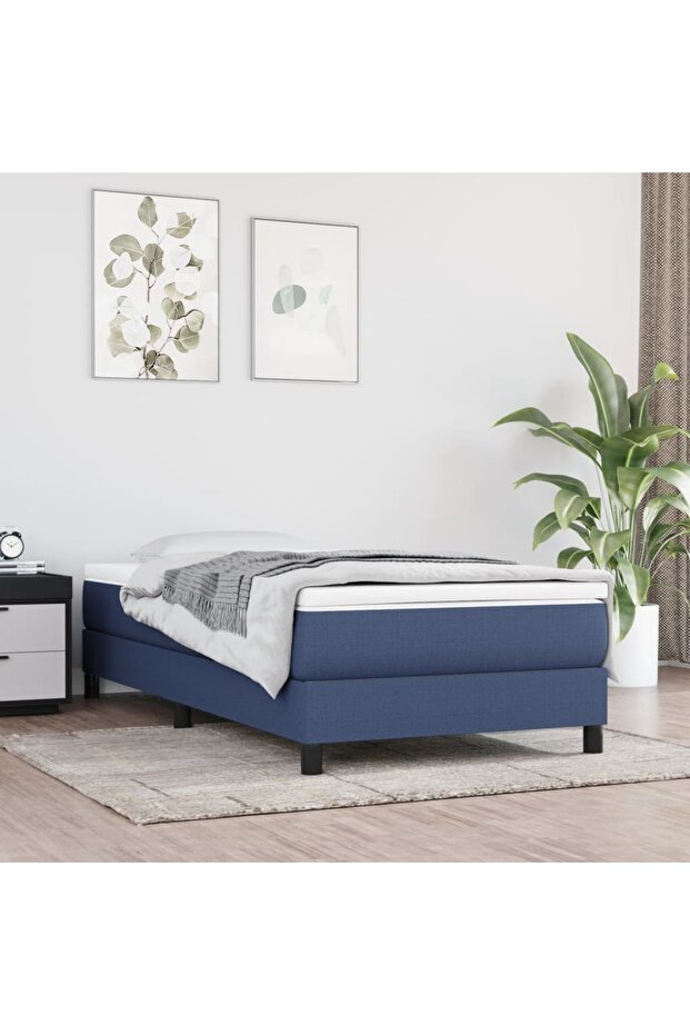 Box spring bed frame, blue, 80x200 cm, textile