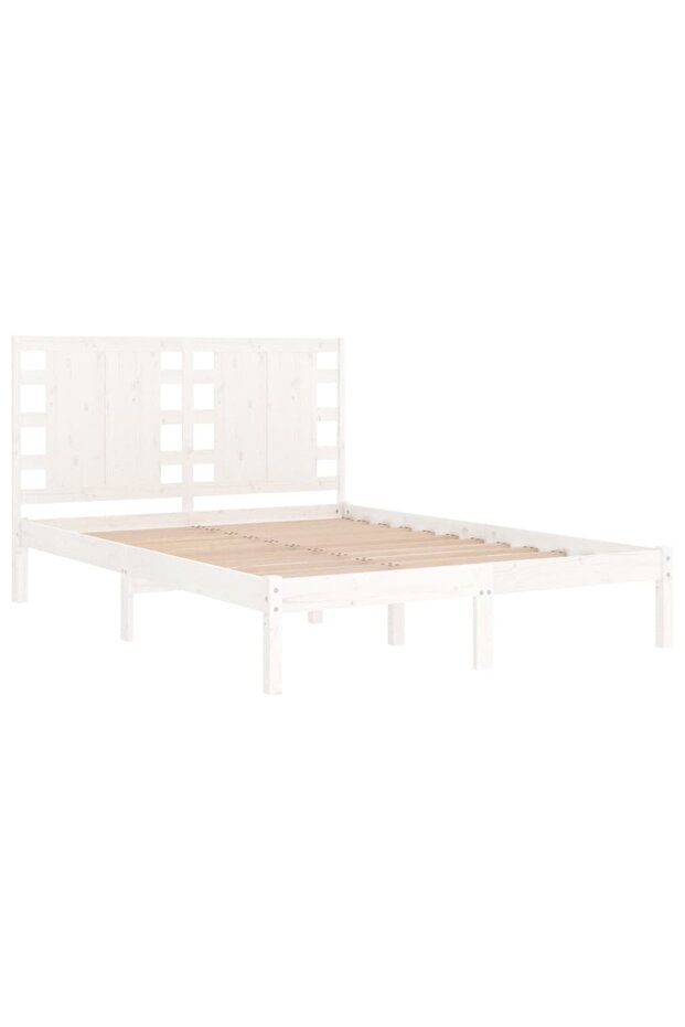 Small double bed frame 4FT, white, 120x190 cm, solid wood - 4