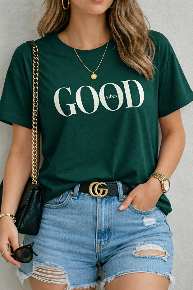 Good Vibes Text Printed Unisex Oversized T-Shirt – Minimal Typography Casual T-Shirt