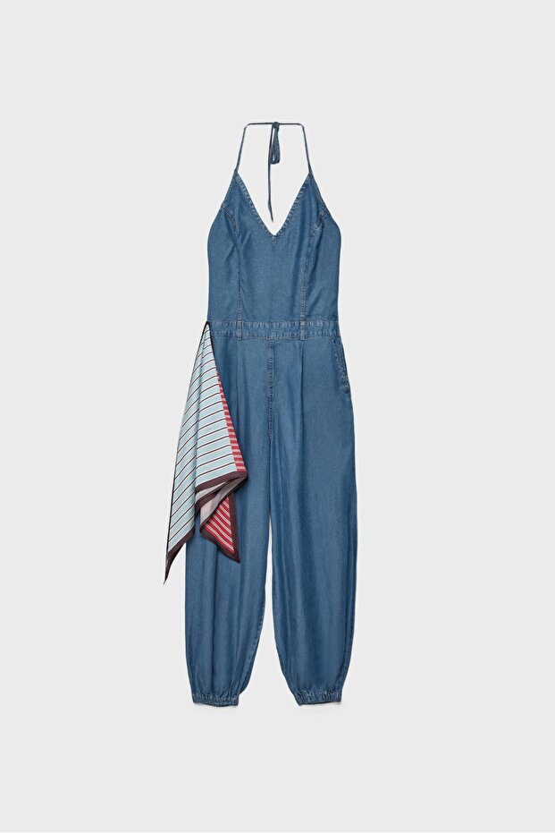 Halter fular denim tulum - 6