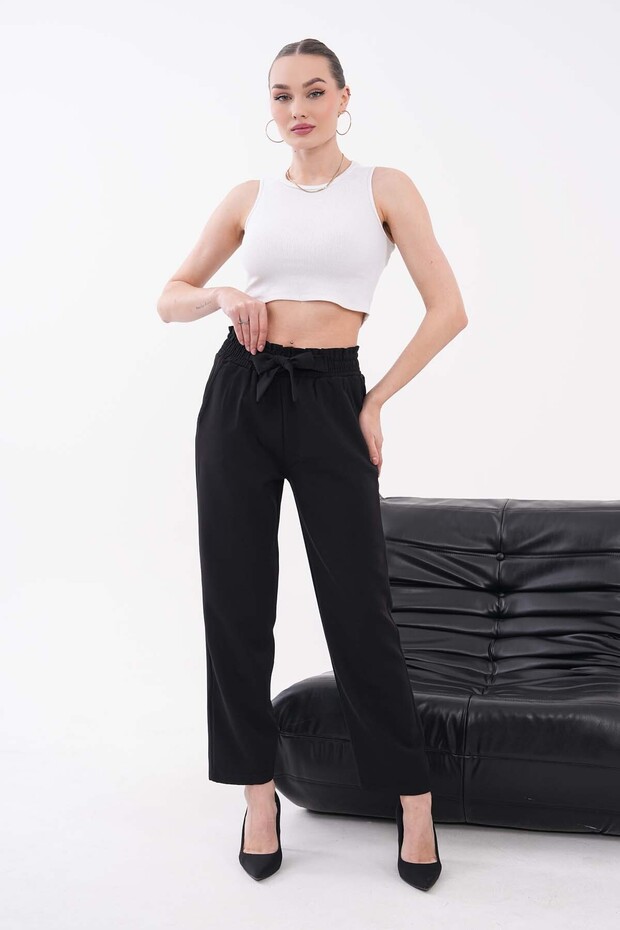 Fiyonk Tie-Detail Double Fabric Trousers