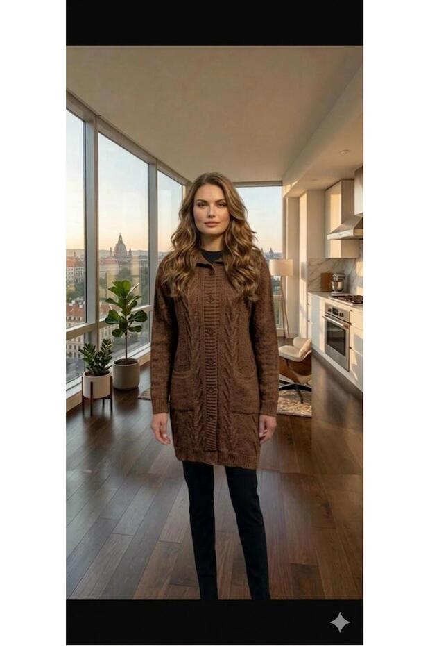 Patterned Buttoned Knitwear Cardigan Acrylic