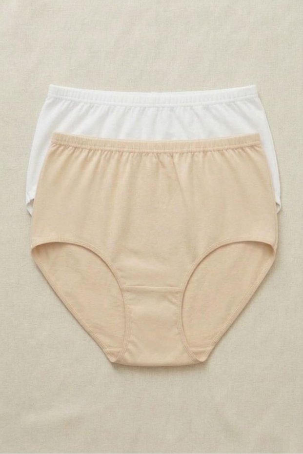 2-Pack Large Size High Waist 100% Cotton Rib Knit Elastic Waist Comfortable Daily Women's Panties Set