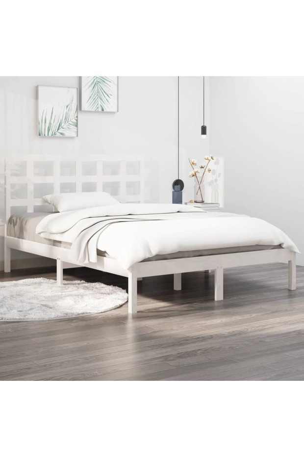 Small Double 4FT bed frame, white, 120x190 cm, solid wood