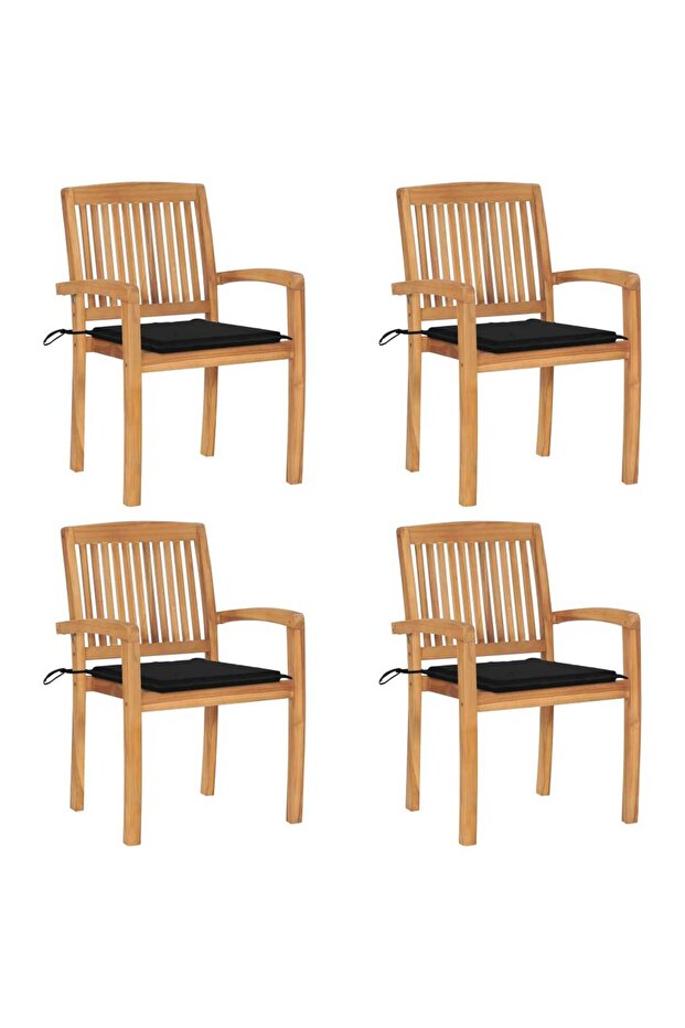 Stackable garden chairs with cushions, 4 pieces, solid teak wood - 1