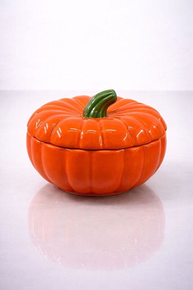 Medium Size Ceramic Pumpkin Bowl with Lid Decorative Object