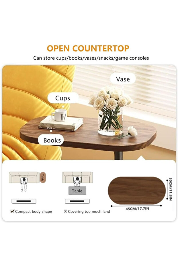 Coffee Table, C Shaped Movable Side Table, Space-Saving for Sofas and Bedrooms - 5